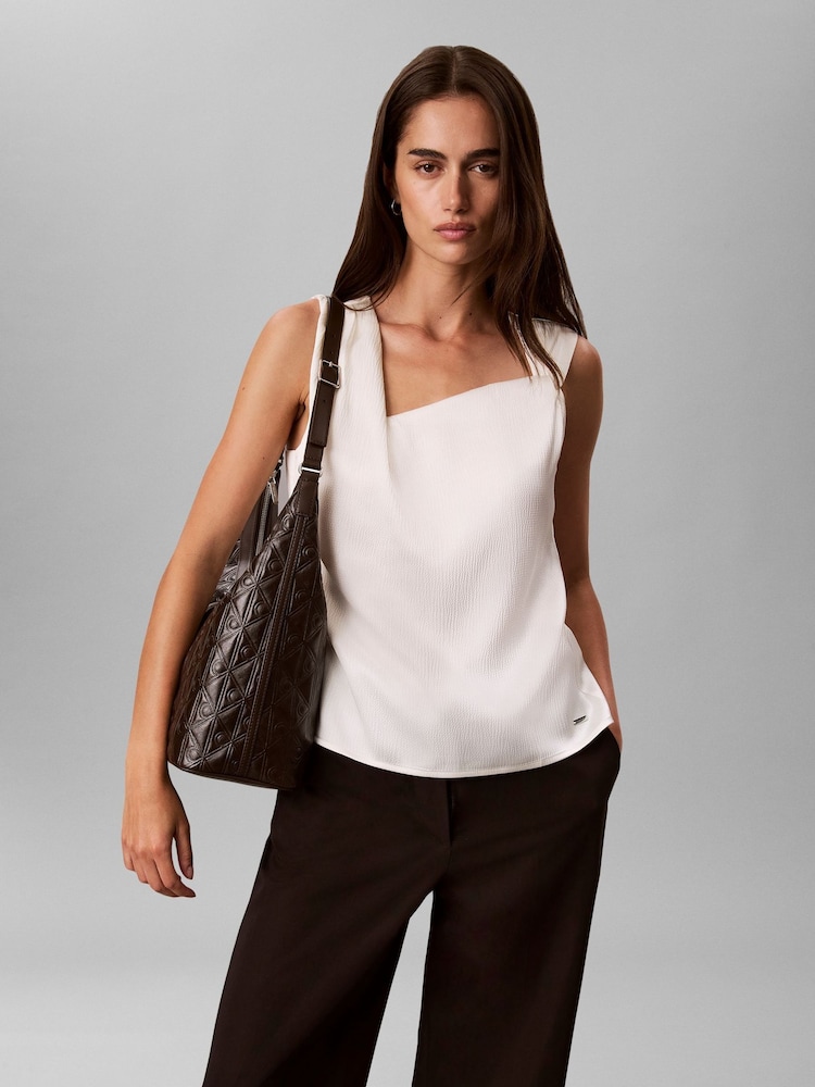 Calvin Klein Black Monogram Hardware Curved Shoulder Bag - Image 1 of 4 Calvin Klein Black Monogram Hardware Curved Shoulder Bag - Image 1 of 4