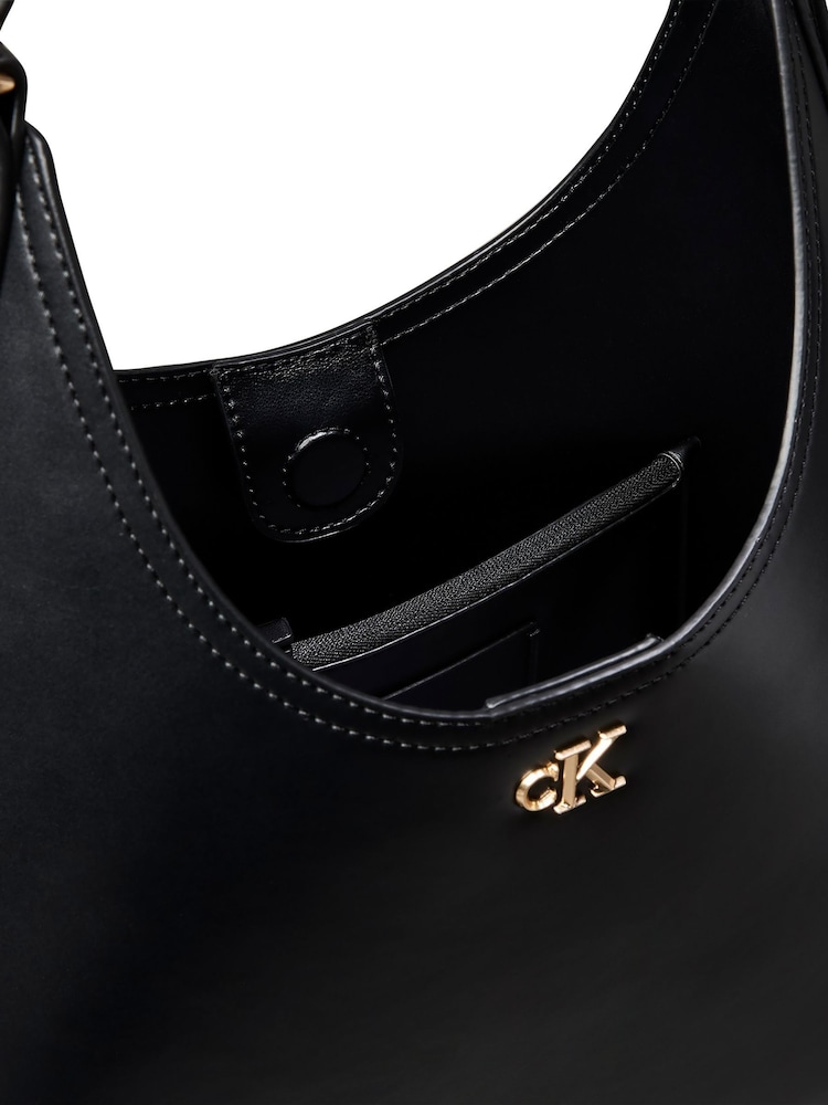 Calvin Klein Black Monogram Hardware Curved Shoulder Bag - Image 4 of 4 Calvin Klein Black Monogram Hardware Curved Shoulder Bag - Image 4 of 4