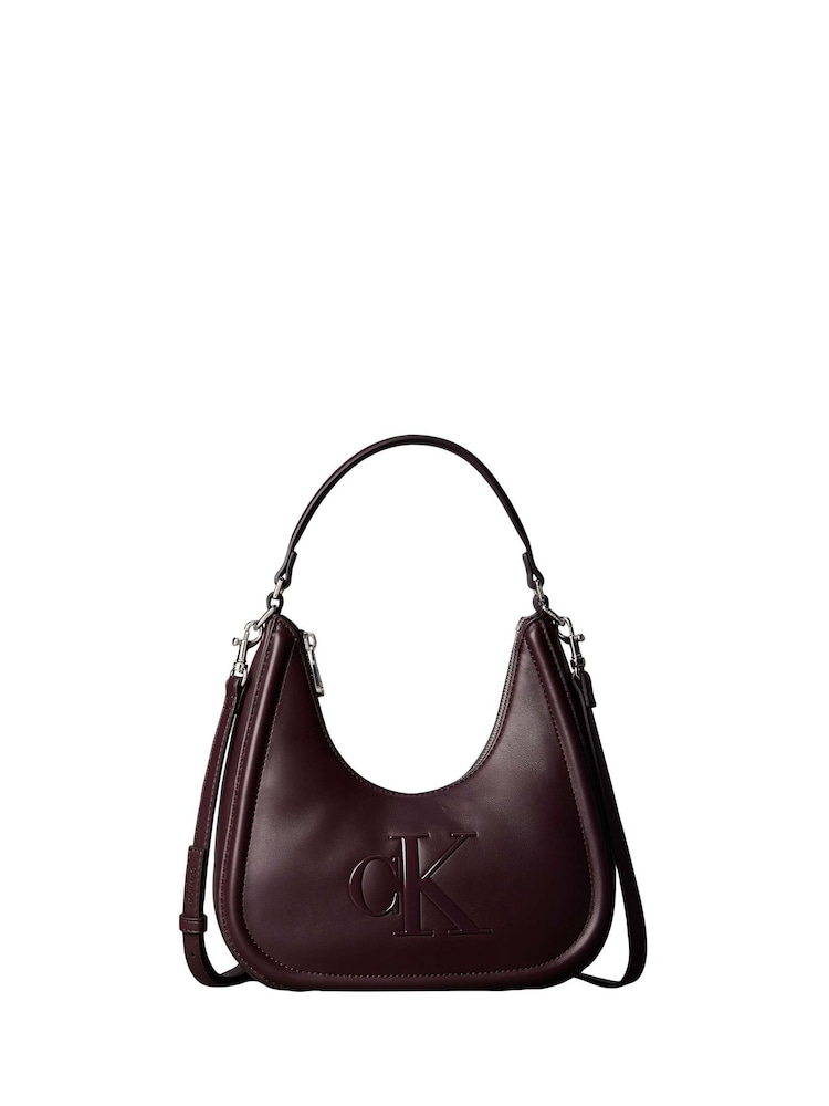 Calvin Klein Red Embossed Monogram Crescent Bag - Image 2 of 4 Calvin Klein Red Embossed Monogram Crescent Bag - Image 2 of 4