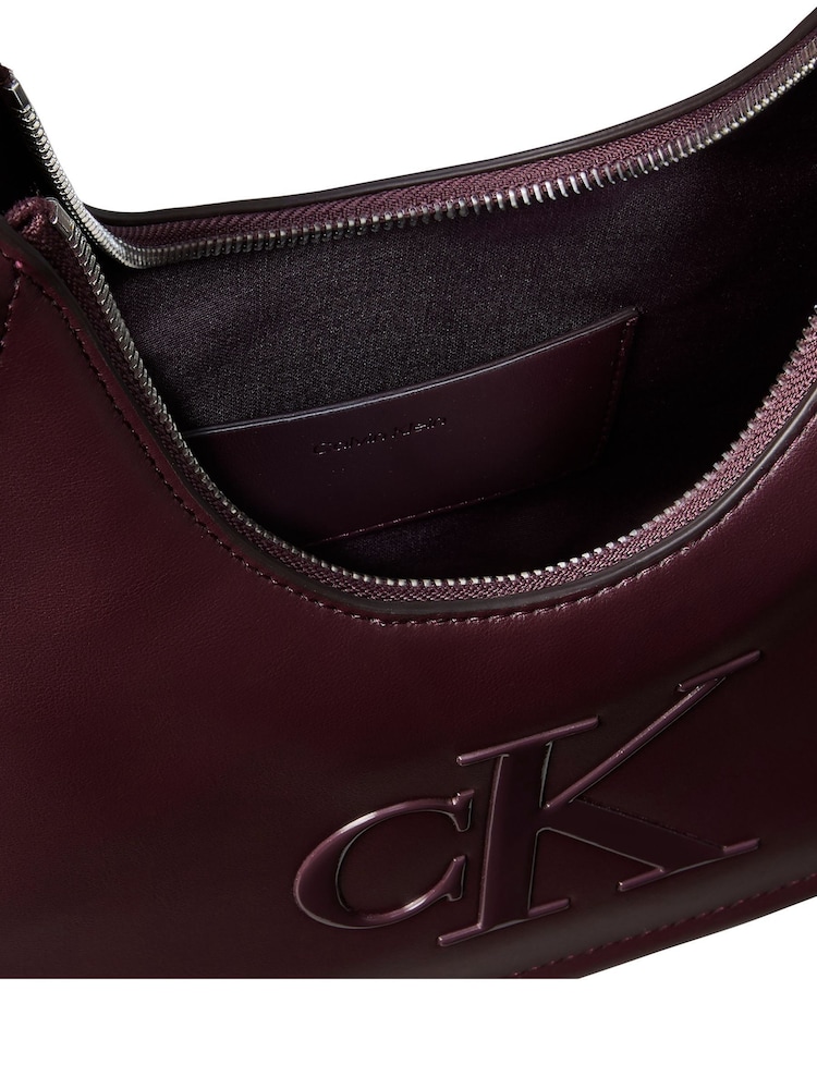 Calvin Klein Red Embossed Monogram Crescent Bag - Image 4 of 4 Calvin Klein Red Embossed Monogram Crescent Bag - Image 4 of 4