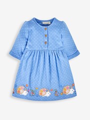 JoJo Maman Bébé Blue Hedgehog Appliqué Button Front Dress - Image 1 of 3