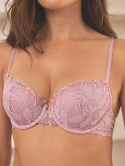 Mauve Purple Pad Balcony Sunflower Lace Bra - Image 5 of 7