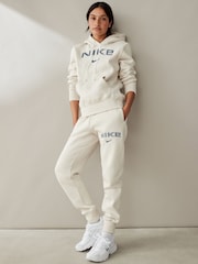 Nike Oatmeal Phoenix Fleece Standard Pullover Varsity Logo Hoodie - Image 4 of 4
