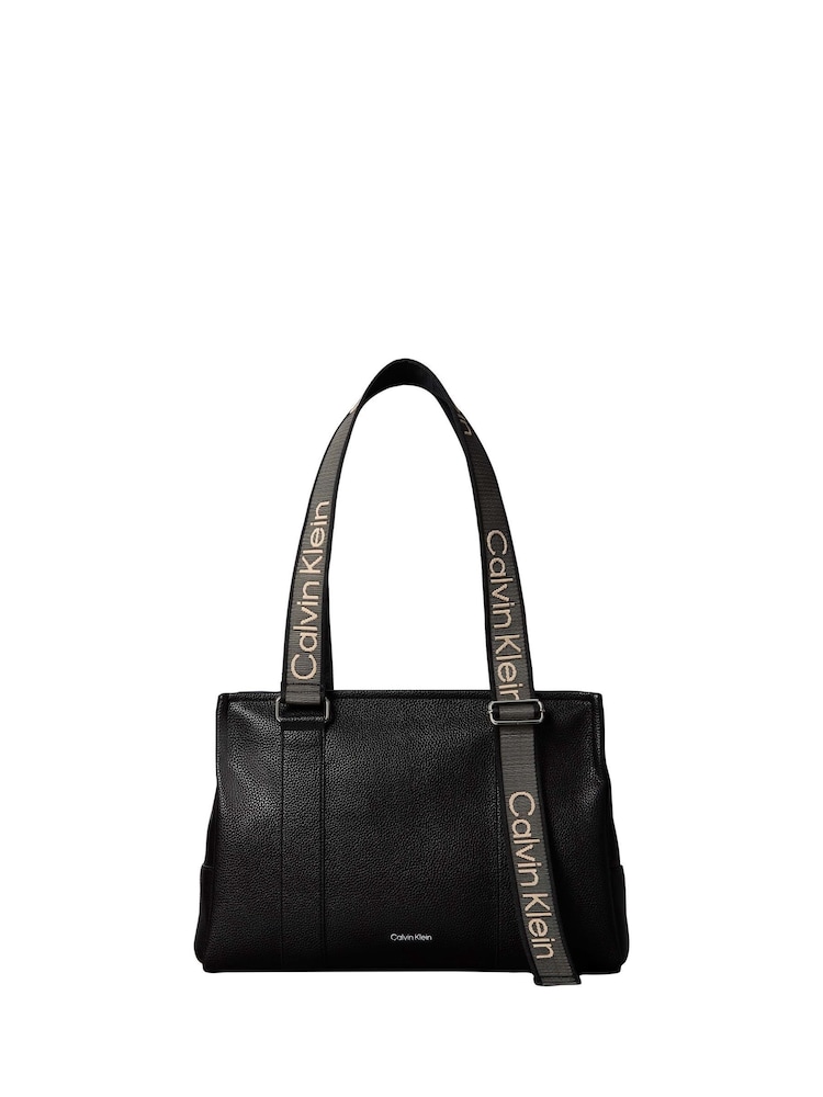 Calvin Klein Black Logo Strap Tote Bag - Image 2 of 4 Calvin Klein Black Logo Strap Tote Bag - Image 2 of 4