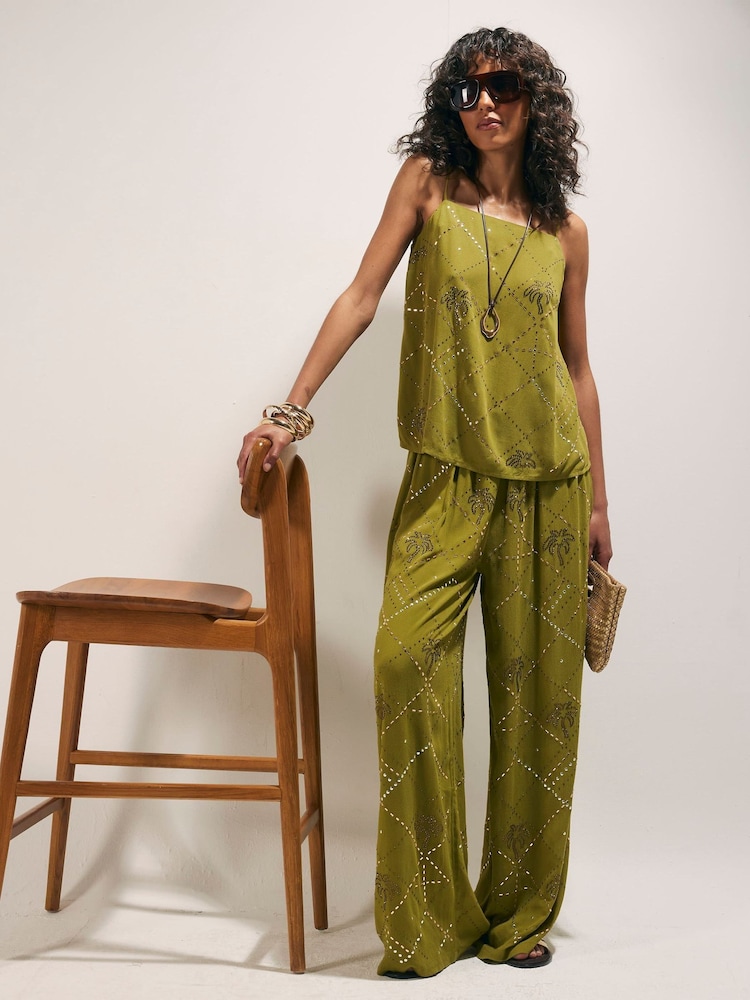 River Island Green Palm Hotfix Cami Top - Image 2 of 4