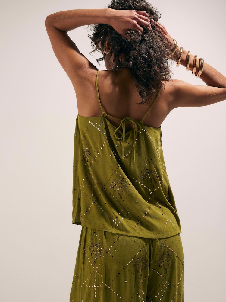 River Island Green Palm Hotfix Cami Top - Image 4 of 4