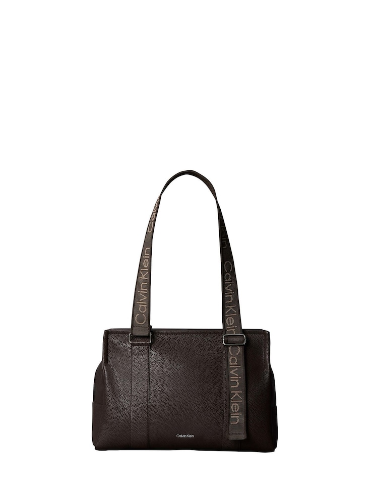 Calvin Klein Brown Logo Strap Tote Bag - Image 2 of 4 Calvin Klein Brown Logo Strap Tote Bag - Image 2 of 4