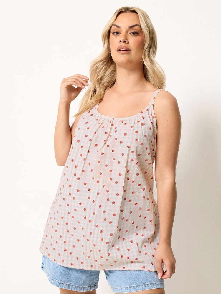 Yours Curve Pink Gingham Strawberry Print Swing Vest - Image 1 of 5