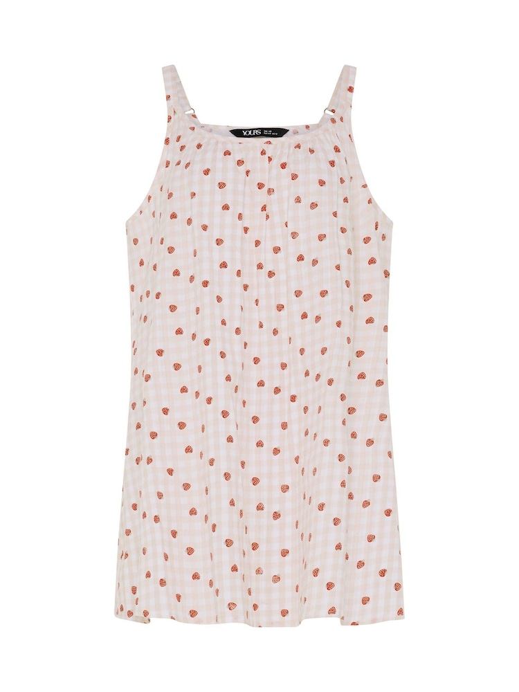 Yours Curve Pink Gingham Strawberry Print Swing Vest - Image 5 of 5