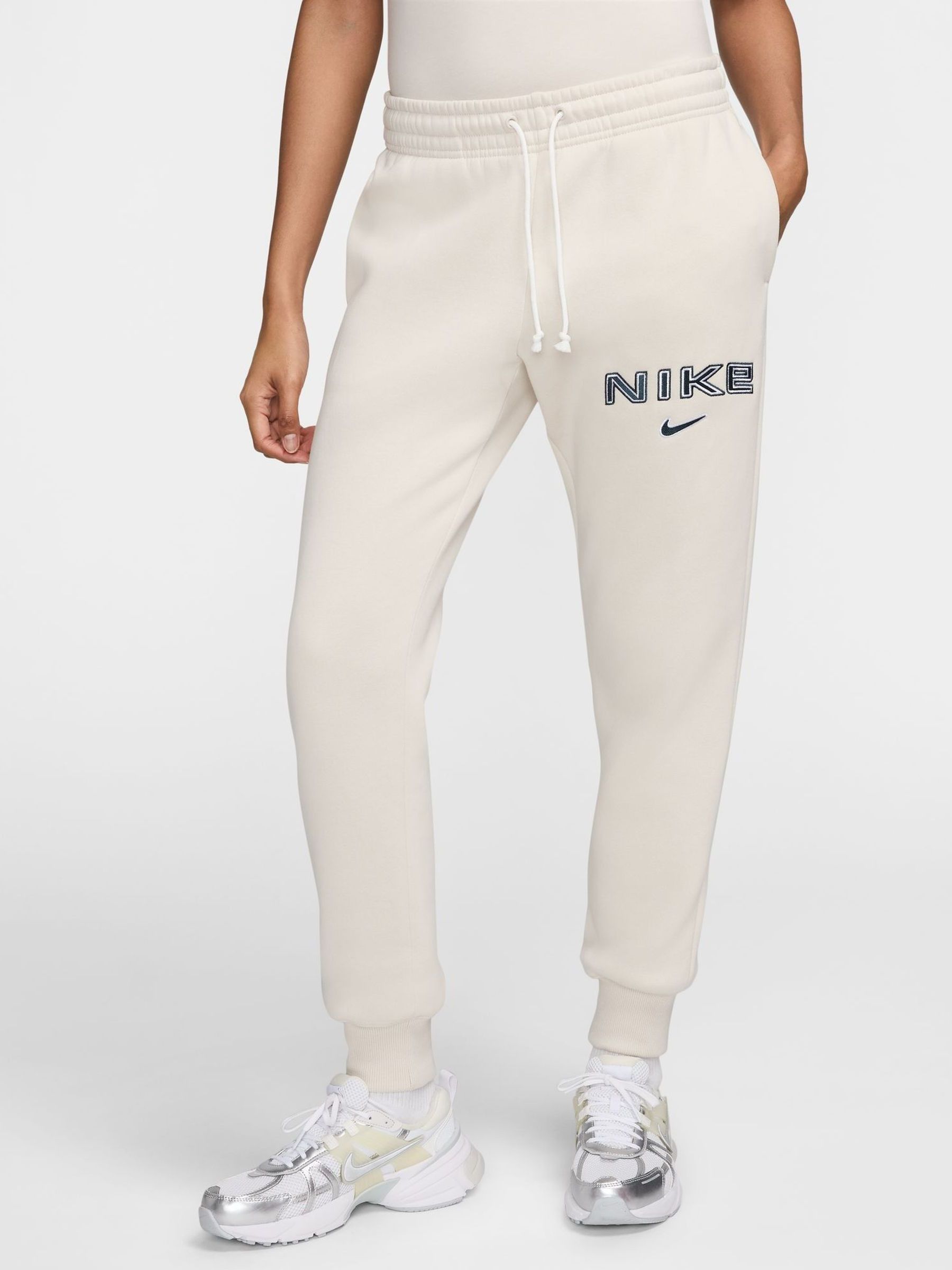 Buy Nike Cream Phoenix Fleece Mid Rise Logo Joggers from Next Luxembourg