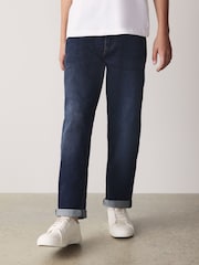 Blue indigo Tapered Loose Fit Cotton Rich Stretch Jeans (3-17yrs) - Image 1 of 6