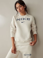 Nike Light Wood Natural Phoenix Fleece Standard Varsity Logo Crew-Neck Sweatshirt - Image 1 of 3