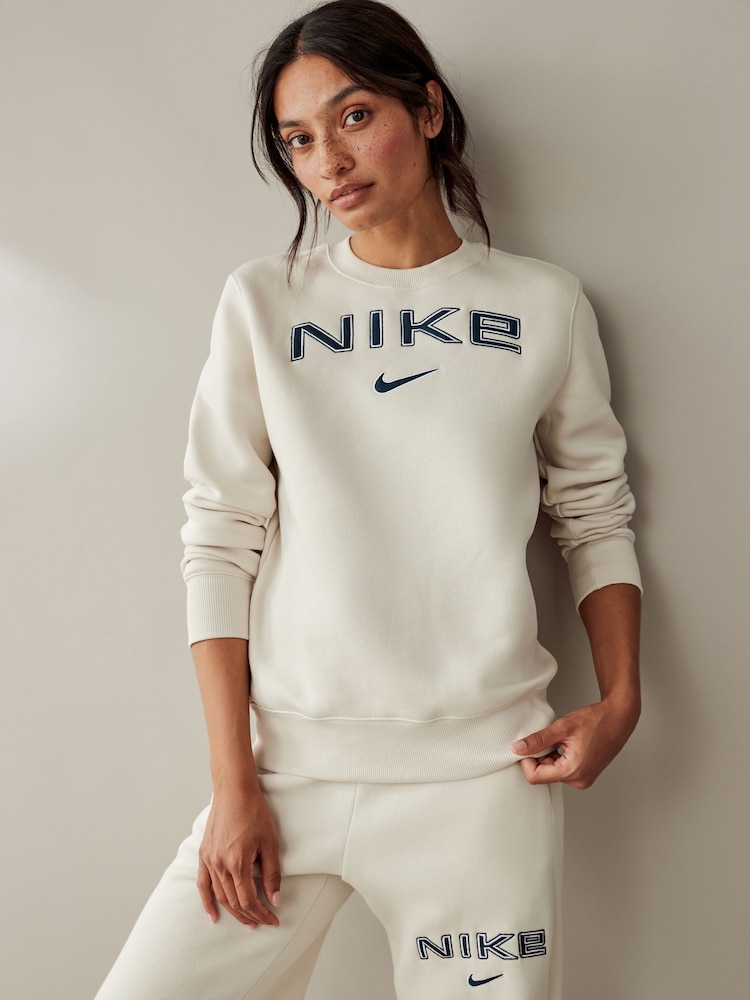 Nike Light Wood Natural Phoenix Fleece Standard Varsity Logo Crew-Neck Sweatshirt - Image 1 of 3