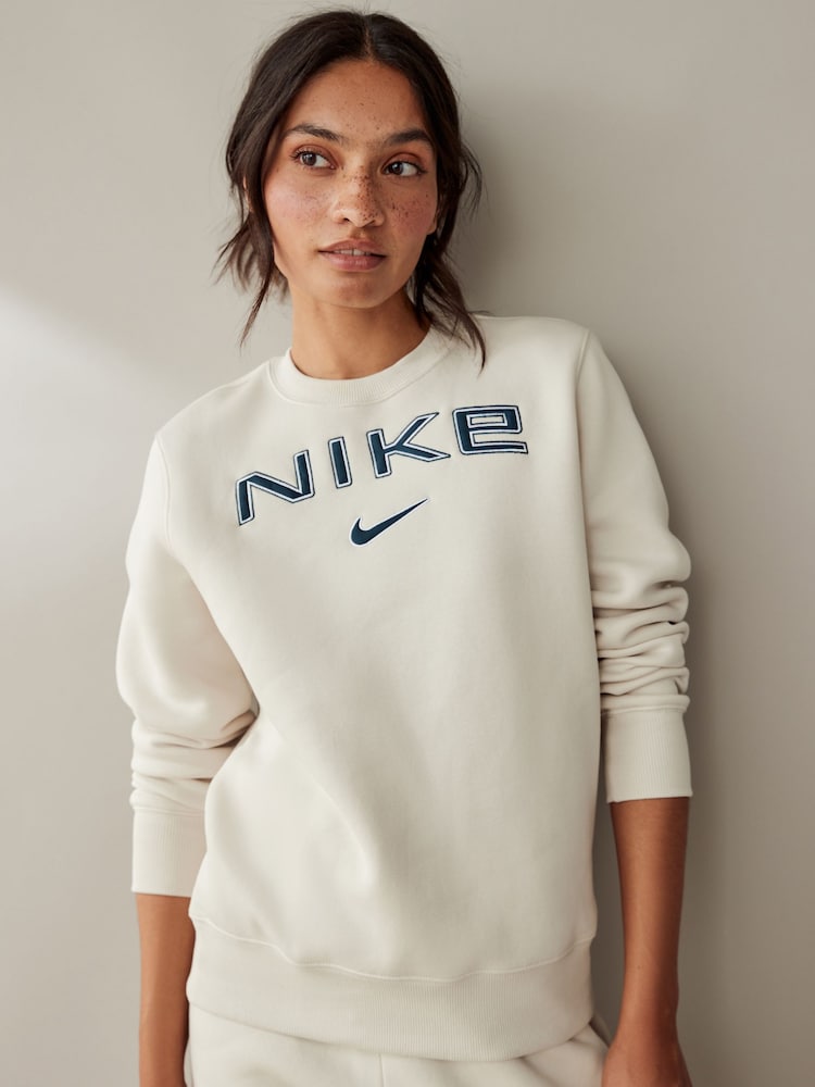 Nike Light Wood Natural Phoenix Fleece Standard Varsity Logo Crew-Neck Sweatshirt - Image 3 of 3