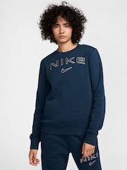 Nike Navy Phoenix Fleece Standard Varsity Logo Crew-Neck Sweatshirt - Image 1 of 7