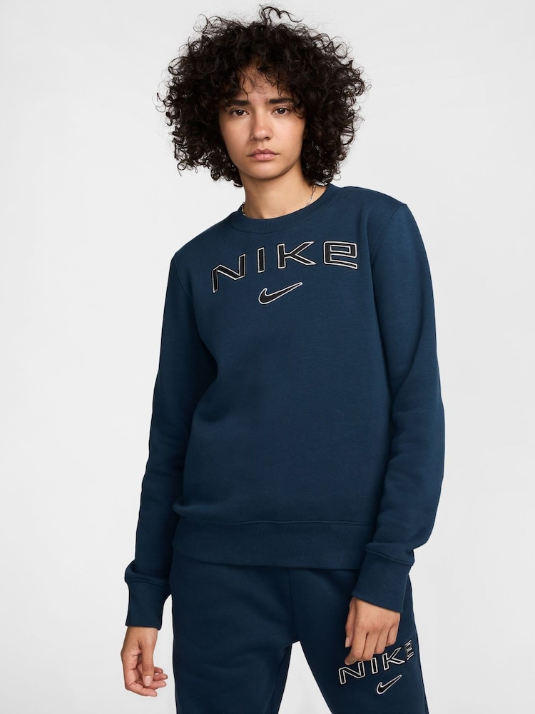 Nike Navy Phoenix Fleece Standard Varsity Logo Crew-Neck Sweatshirt - Image 2 of 7