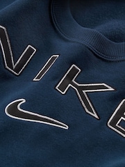 Nike Navy Phoenix Fleece Standard Varsity Logo Crew-Neck Sweatshirt - Image 7 of 7