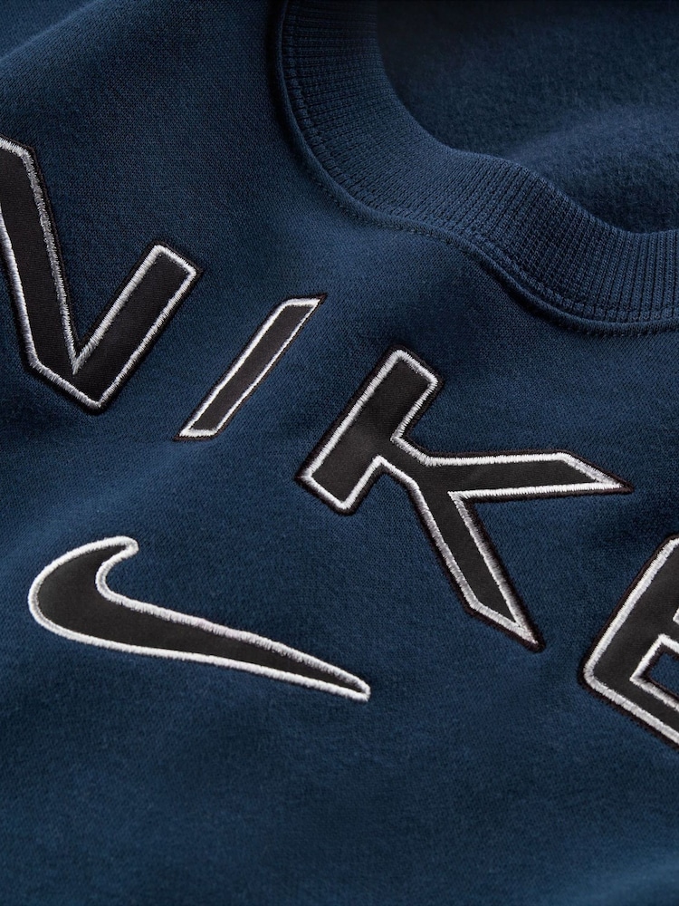 Nike Navy Phoenix Fleece Standard Varsity Logo Crew-Neck Sweatshirt - Image 7 of 7