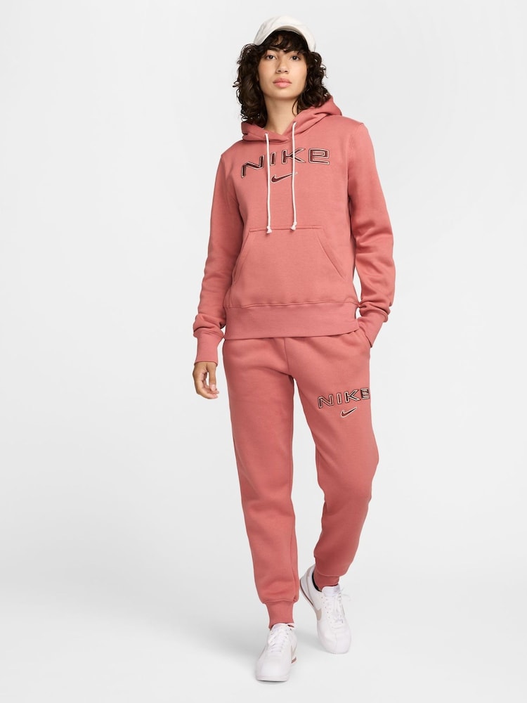 Nike Pink Phoenix Fleece Standard Pullover Varsity Logo Hoodie - Image 1 of 7