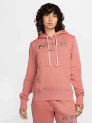 Nike Pink Phoenix Fleece Standard Pullover Varsity Logo Hoodie - Image 6 of 7