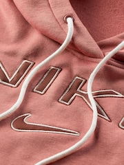 Nike Pink Phoenix Fleece Standard Pullover Varsity Logo Hoodie - Image 7 of 7