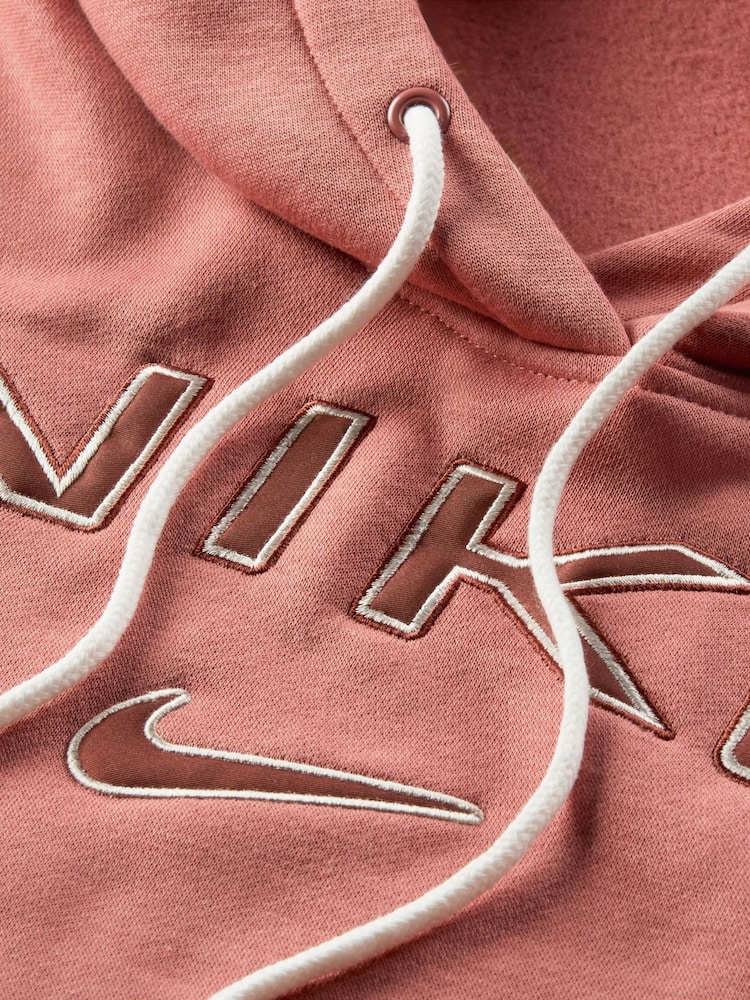 Nike Pink Phoenix Fleece Standard Pullover Varsity Logo Hoodie - Image 7 of 7