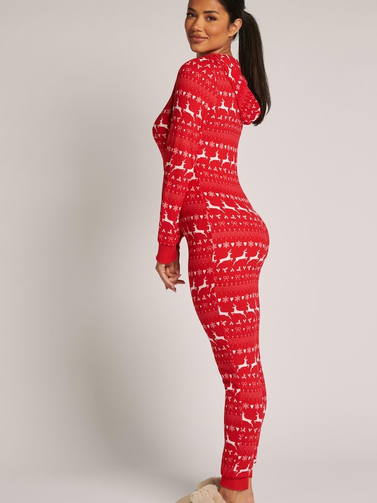 Boux Avenue Pink Fairisle Hooded Christmas Onesie Pyjamas - Image 3 of 5