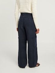 Navy Blue TENCEL™ Linen Blend Cargo Wide Leg Trousers - Image 3 of 6