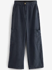 Navy Blue TENCEL™ Linen Blend Cargo Wide Leg Trousers - Image 5 of 6