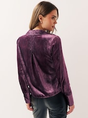 Purple Velvet Pattern Long Sleeve Tie Front Shirt - Image 2 of 6