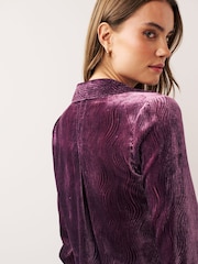 Purple Velvet Pattern Long Sleeve Tie Front Shirt - Image 4 of 6