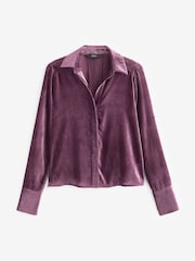Purple Velvet Pattern Long Sleeve Tie Front Shirt - Image 5 of 6