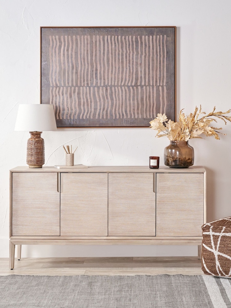 Pacific White Sand Acacia Wood 4 Door Sideboard - Image 1 of 7