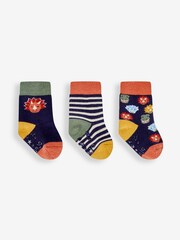 JoJo Maman Bébé Navy 3-Pack Extra Thick Dinosaur Head Socks - Image 1 of 1