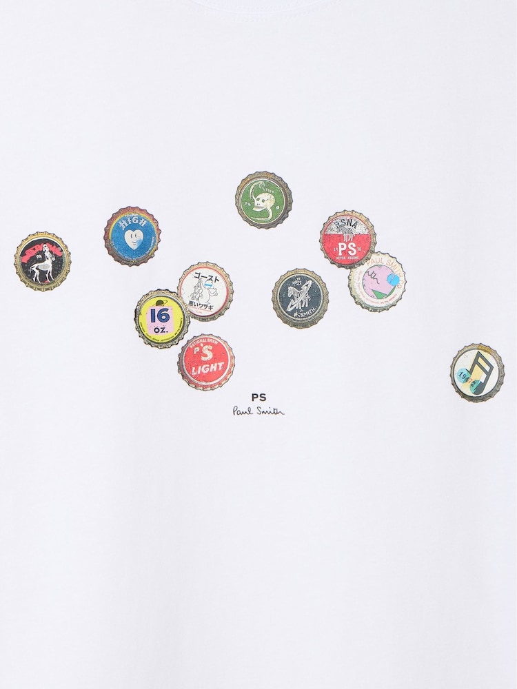 Paul Smith White Bottle Caps Regular Fit Graphic T-Shirt - Image 6 of 6