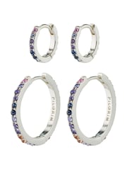 PILGRIM Silver REIGN Recycled Hoops 2-In-One Set With Crystals - Image 1 of 3