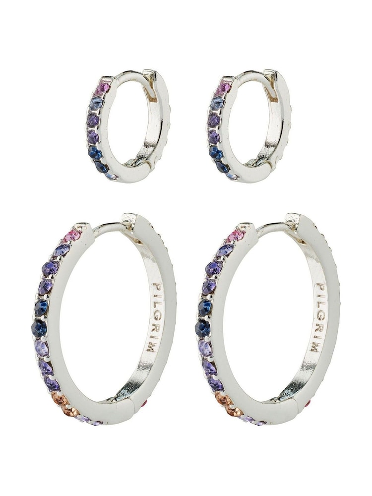 PILGRIM Silver REIGN Recycled Hoops 2-In-One Set With Crystals - Image 1 of 3