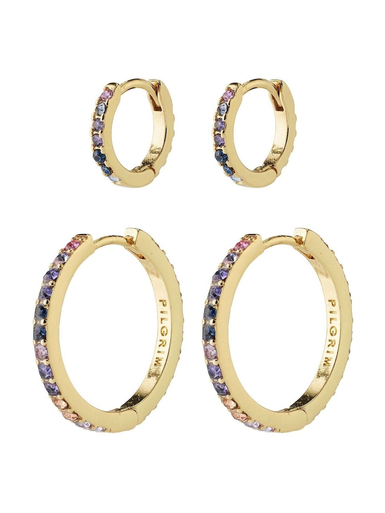 PILGRIM Gold REIGN Recycled Hoops 2-In-One Set With Crystals - Image 1 of 2