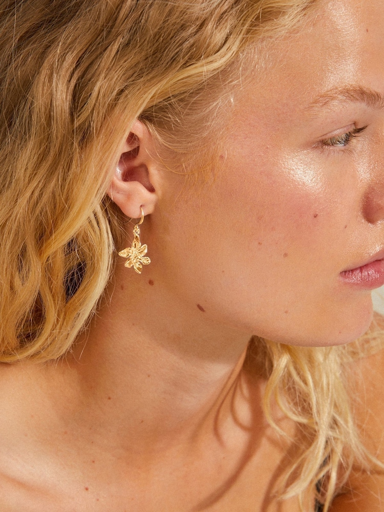 PILGRIM Gold Riko Recycled Earrings With Flower Pendant - Image 3 of 3