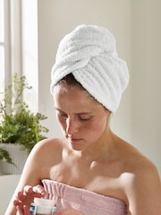 White Cosy Egyptian Towelling Cotton Hair Wrap - Image 1 of 4