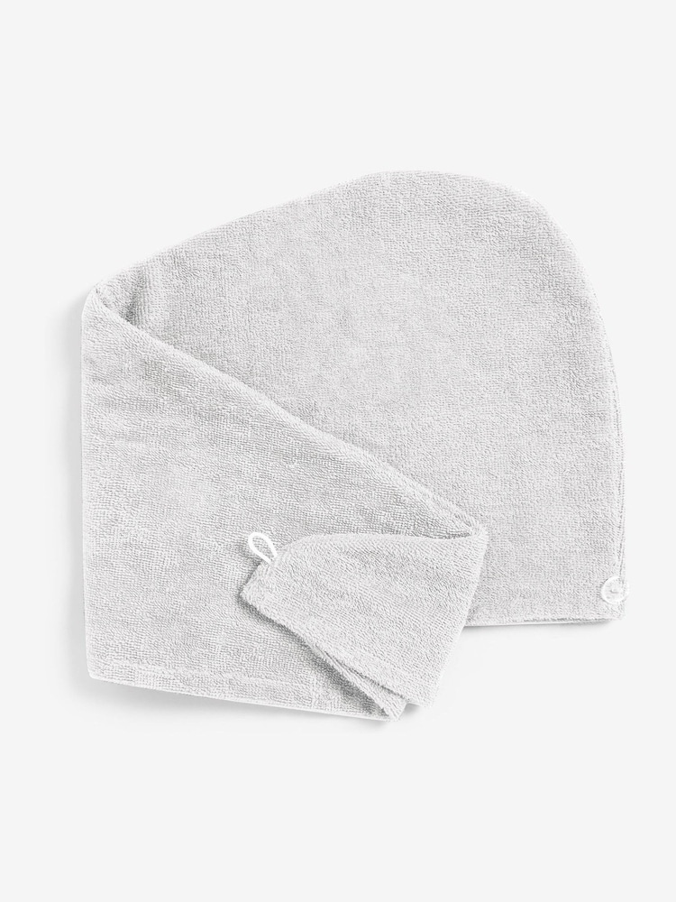 White Cosy Egyptian Towelling Cotton Hair Wrap - Image 2 of 4 White Cosy Egyptian Towelling Cotton Hair Wrap - Image 2 of 4
