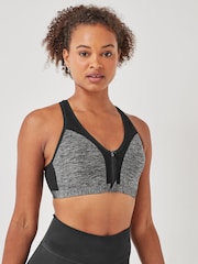Grey Marl Next Active Sports High Impact Zip Front Bra - Image 1 of 5