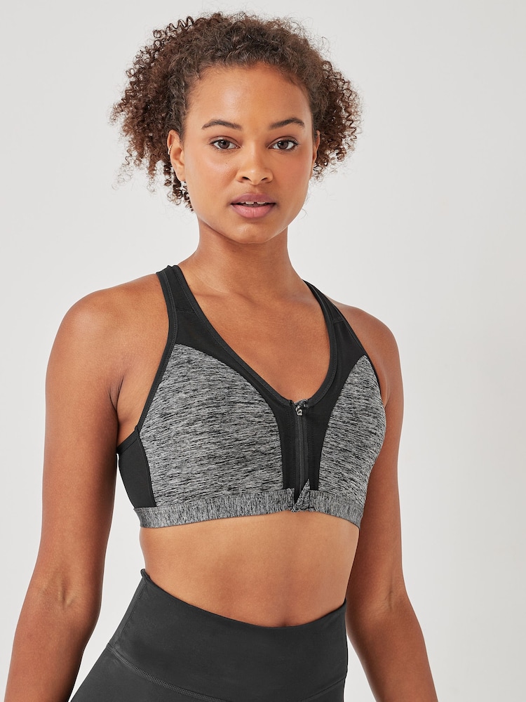 Grey Marl Next Active Sports High Impact Zip Front Bra - Image 1 of 5