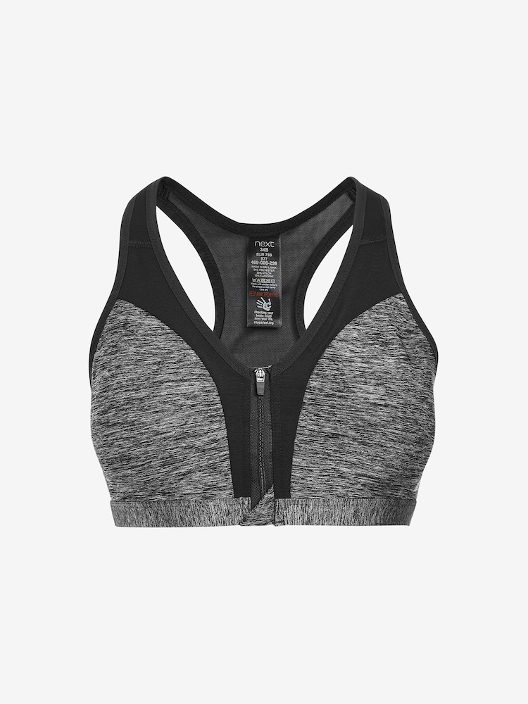 Grey Marl Next Active Sports High Impact Zip Front Bra - Image 4 of 5