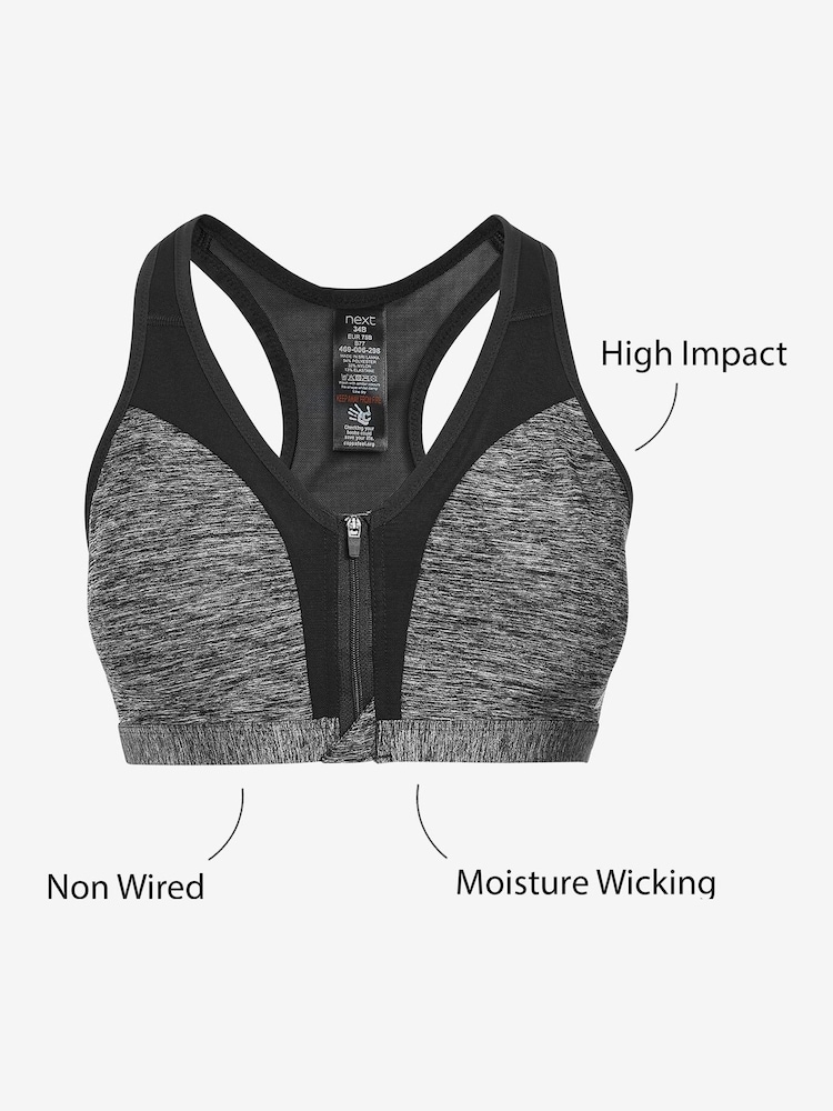Grey Marl Next Active Sports High Impact Zip Front Bra - Image 5 of 5