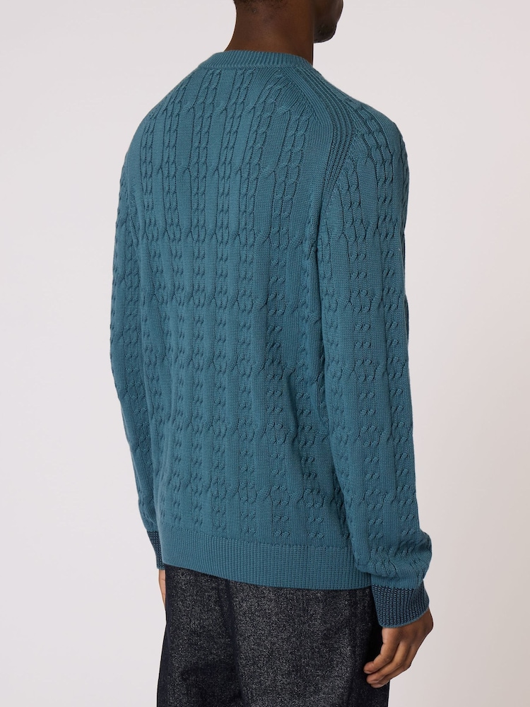 PS Paul Smith Blue Crew Neck Cable Knit Jumper - Image 2 of 8