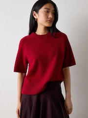 Whistles Red Wool Knitted T-Shirt - Image 4 of 4