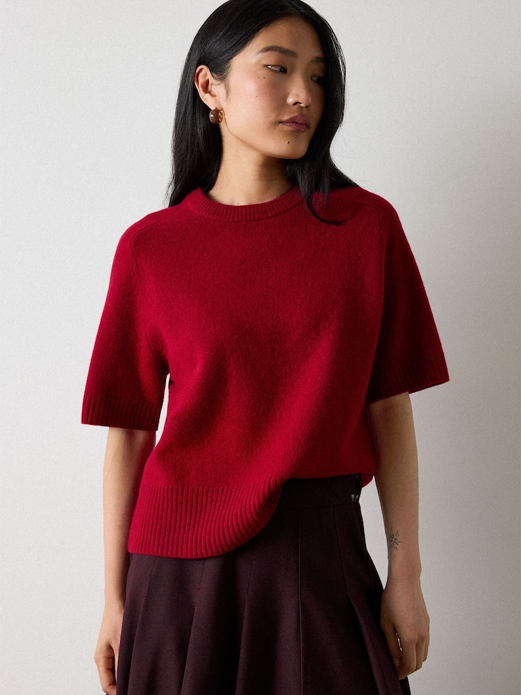 Whistles Red Wool Knitted T-Shirt - Image 4 of 4