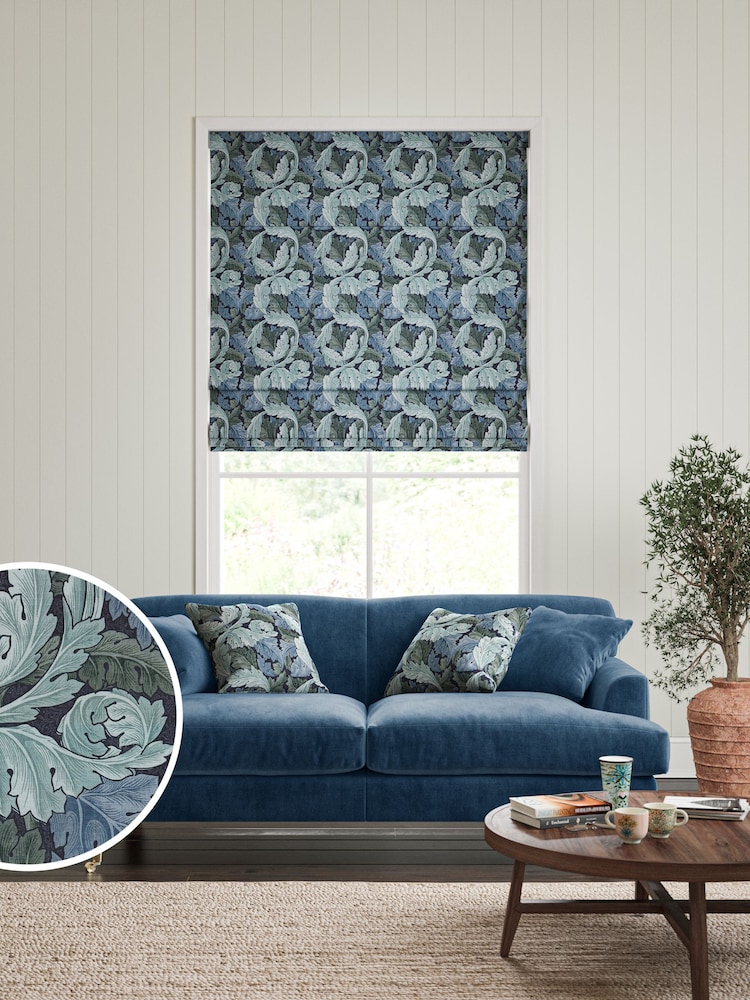 William Morris At Home Blue Acanthus Made To Measure 100% Cotton Roman Blinds - Image 1 of 5