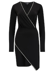 Pour Moi Black Nicole Slinky Jersey Diamante Trim Wrap Dress - Image 3 of 4